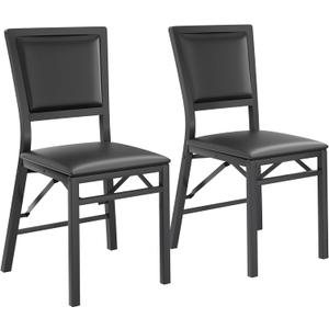 VECELO Folding Chairs Set of 2 with Cushion, Foldable Padded Seats with Heavy Duty Metal Frame for Kitchen/Dining/Living Room, No Assembly & Space Saving Design, Black