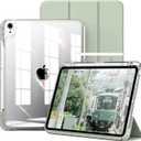 kenke Hybrid Case for iPad Air 11 Inch (M3) 2025 / (M2) 2024, iPad Air 5th/4th Gen 2022/2020 10.9 Inch with Pencil Holder, Detachable Cover with Clear Hard Back Shell, Auto Sleep/Wake, Light Green (Light Green)