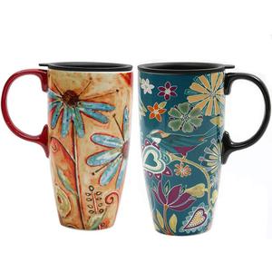 Topadorn 17 oz Tall Ceramic Travel Mug Coffee Cup with Sealed Lid, set of 2