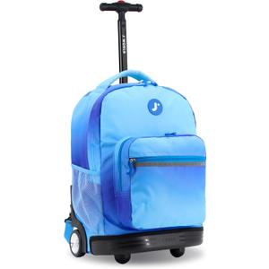 J World Sunrise Kids Rolling Backpack with Wheels for Girls Boys, Roller Bookbag for School, 18 x 13 x 9 Inches, Blue Gradient