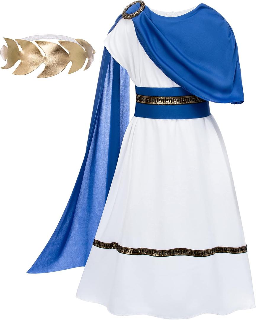 TOGROP Greek Toga Costume for Kids Ancient Greece Mythos Philosopher Rome Nobility Cosplay (Kid(8-12 Years), Blue)