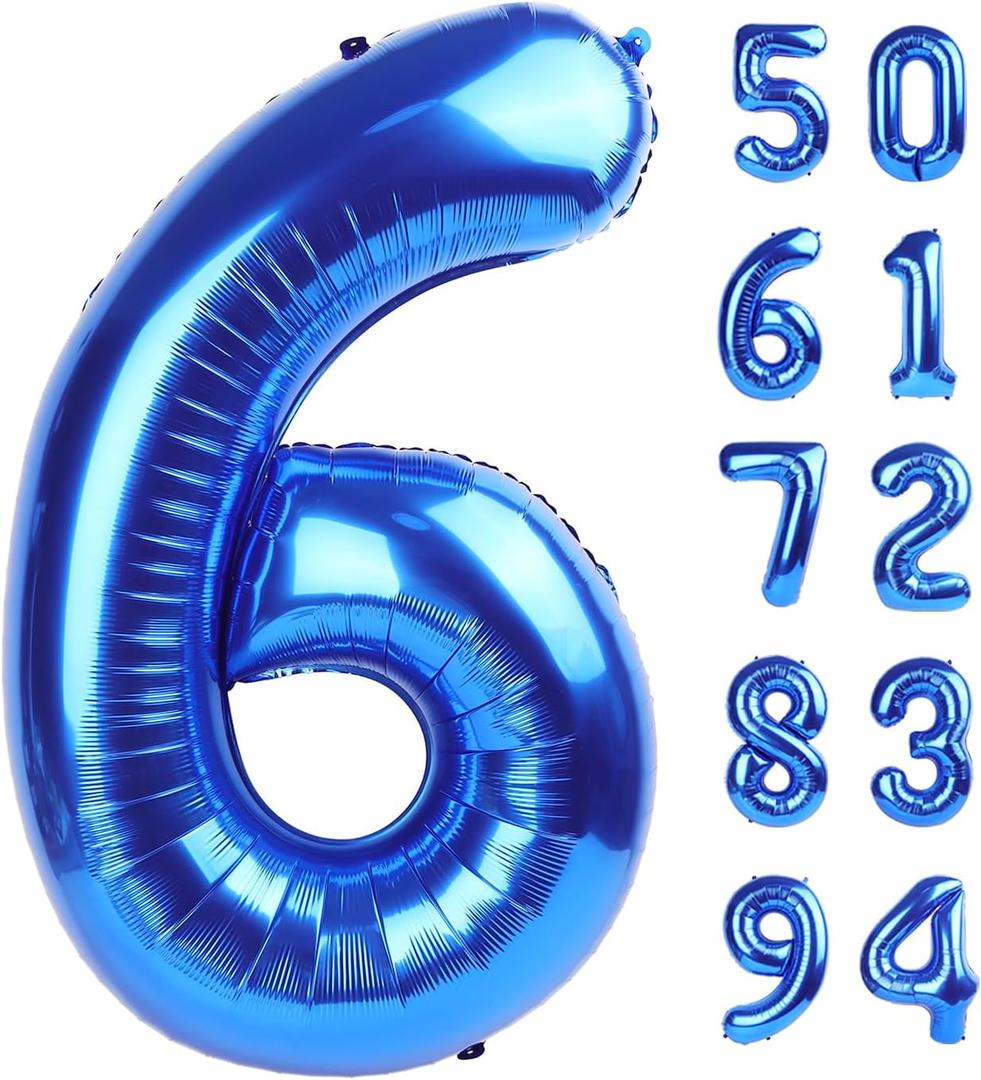 Navy Blue 6 Balloon, Number Balloon 40 Inch, Blue Party Supplies 6th Balloons for Birthday, 6 Birthday Balloon, Number 6 Balloon