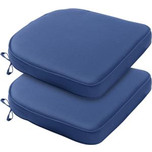 BPS 21 x 21 Inch Outdoor Chair Cushion Set of 2, Fade-Resistant and Water-Resistant Solution-Dyed Polyester Fabric Patio Chair Cushions with Straps for Outdoor/Indoor Dining Chairs