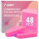 AIDEA 48Count Compressed Facial Sponges Pink, Disposable Face Sponges, 100% Natural Cellulose Cosmetic Spa Sponges for Facial Cleansing, Exfoliating, Makeup Remover Pads, Travel Essentials