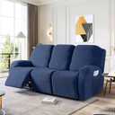 Ruaozz Recliner Sofa Covers Recliner Chair Covers Couch Covers for Reclining Couches with Pockets Washable Furniture Protector with Elastic Bottom (3 Seater, Dark Blue)