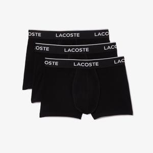 Lacoste mens Cotton Stretch Tricolor Waistband Trunks, 3-pack (Small, Black With Black Waistbands (New))