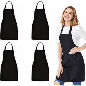 4 Pack Black Aprons, Black Apron with Pockets, Water and Oil Resistant for Women Men Cooking Kitchen Chef Apron