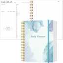 Daily Planner Undated - 8.5" x 11" To Do List Notebook Hourly Schedules, 150 Sheets/300 Pages Spiral Appointment Planner for Women and Men ,PVC Hardcover, Inner Pocket, Elastic Closure, Blue (Watercolor)