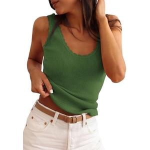 PRETTYGARDEN Womens Summer Sleeveless Tank Tops 2026 V Neck Ruffle Lightweight Ribbed Knit Shirt Casual Going Out Top S