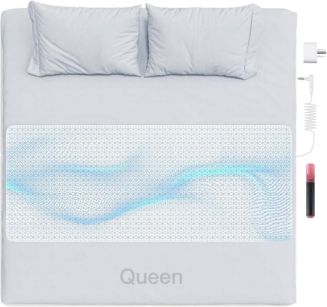 Grounding Mat for Bed, Grounding Pad for Sleeping, Reduce Anxiety and Inflammation, Pain Relief, Improve Energy - Pure Silver Fiber, Grounding Cord, Test Pen & Safety Adapter (Queen) (Queen)