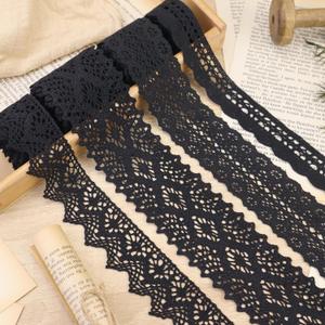 Lace Ribbon 8 Yards Black Lace Trim Cotton Crochet Lace Ribbon for Sewing, Crafts, Gift Wrapping, Decoration