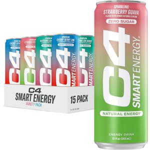 Cellucor C4 Smart Energy Drink Variety Pack, Strawberry Guava, Cherry Berry Lime, Watermelon, 15pk 12oz