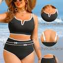 Yonique Women Plus Size High Waisted Bikini - Ribbed Two Piece Swimsuit Tummy Control Bathing Suit V-Wired 2026 Swimwear (Black, XXXL)