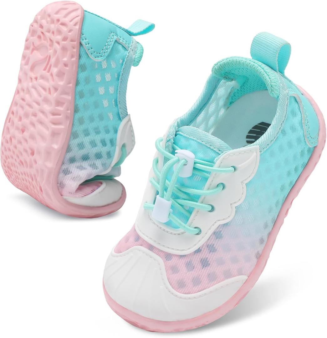 Barerun Toddler Water Shoes Barefoot Kids Water Shoes Boys Girls Aqua Socks Quick-Dry Breathable Toddler Sandals Slip on Indoor Outdoor Walking Shoes for Beach Swim Pool (4.5-5 Toddler, Pink Blue)