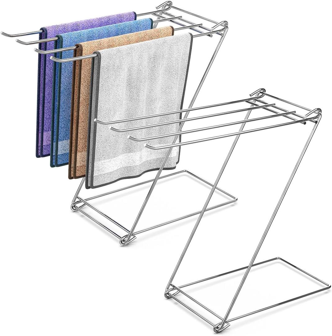 Kitchen Towel Holder, 4-Arm Kitchen Towel Rack for Drying Dishcloths Hand Towels, Foldable Free Standing Hand Towel Holder for Countertop Bathroom Kitchen Organization RV Essentials, 2 Pack
