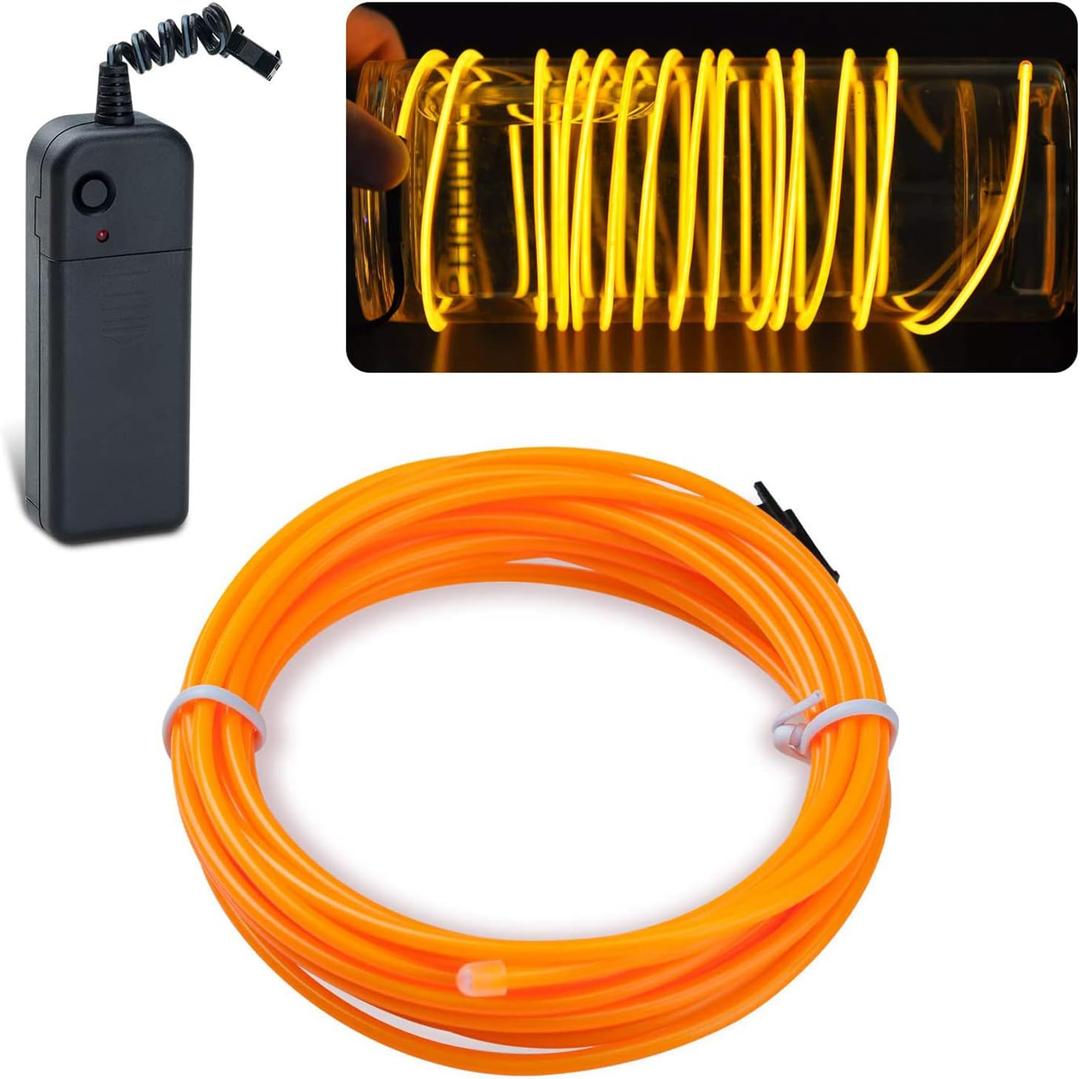 lychee 15ft EL Wire Neon Glowing Strobing Electroluminescent Light El Wire w/Battery Pack for Parties, Halloween Decoration (Yellow)