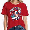 4th of July Shirts Women:USA American Flag Tee Premium Cotton Crew Neck Short Sleeve Patriotic T-Shirt, XL