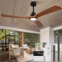 60 inch Ceiling Fans with Lights and Remote Control,Wall Switch,Solid Wood Blades,Dimmable,Reversible Noiseless,Power Off Memory Modern Black Ceiling Fan for Bedroom Patio Indoor/Outdoor Use