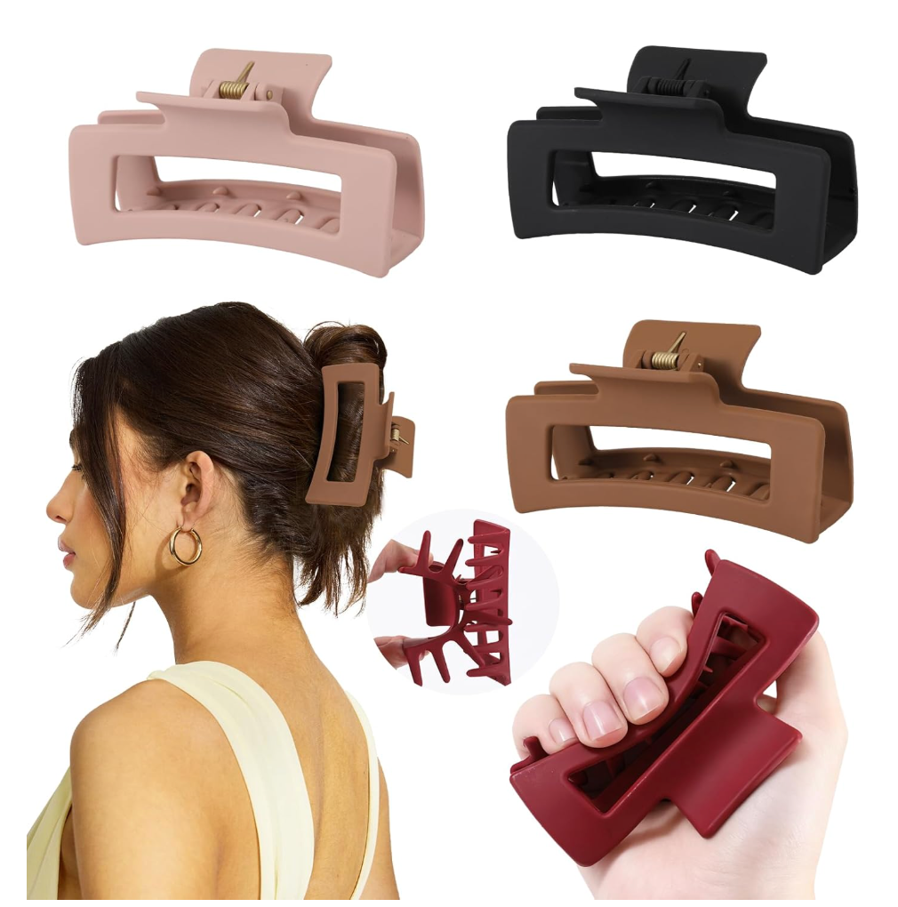 4 Pcs Flexible Hair Clip, 4.1Inch Flexible Claw Clip for Women Girls | Unsnappable Soft Claws Clips for Lying Down & Driving, Non-slip Strong Hold Hair Clips for Thin Thick Hair, Brown&Red