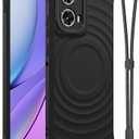 Set of 3 Pack, GOVTAN Compatible with Moto Edge 5G 2024 Case with Lanyard,Shockproof Soft Touch Premium TPU Slim Phone Cover,Wave Textured,Black
