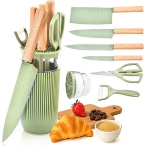 Knife Set, 7-Piece Kitchen Knife Set with Sharp Chef and Meat Knives, Anti-Rust Utility Knives Set for Kitchen, Kitchen Knife Block Set Green