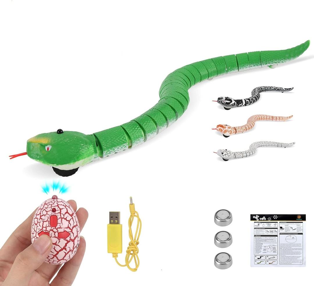 FauKait Remote Control Snake Toy RC&Robot Electric Snake Toy Fast Moving of Fake Rattlesnake Christmas Halloween Toys Party Favor Gifts Joke Prank for Kids Boys(Green)