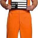 Arvilhill 5 Pcs Prisoner Costume for Men Orange Short Sleeve Uniform Outfit with Handcuffs Sign Number Stickers Tattoo Halloween Clothing M