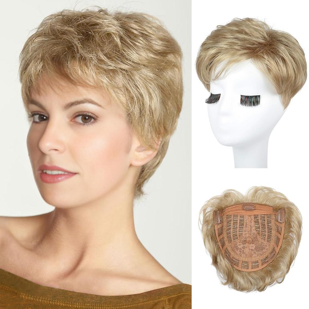 REECHO Hair Topper for Women - 100% Japanese Revolutionary Fiber Short Wiglet Topper Hairpiece for Women with Hair Loss Thinning Lightweight Large Base for Full Coverage - Honey Blonde