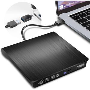 External DVD Drive, Portable USB 3.0 CD +/-RW Drive DVD Player for ROM Rewriter Burner for Laptop Desktop, Compatible with Windows 7/8/10/11 Mac MacBook Pro/Air (DVD Burner)