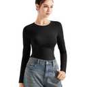 SUUKSESS Women Crew Neck Fitted T Shirts Cotton Jersey Basic Long Sleeve Crop Tops (Black, XL) (Black, XL)