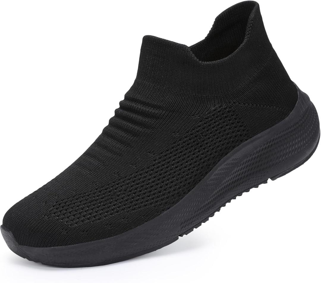 SHULOOK Womens Slip on Walking Shoes Comfort Lightweight Breathable Sock Shoe Non-Slip Mesh Casual Fashion Tennis Running Sneakers, 9.5, Black