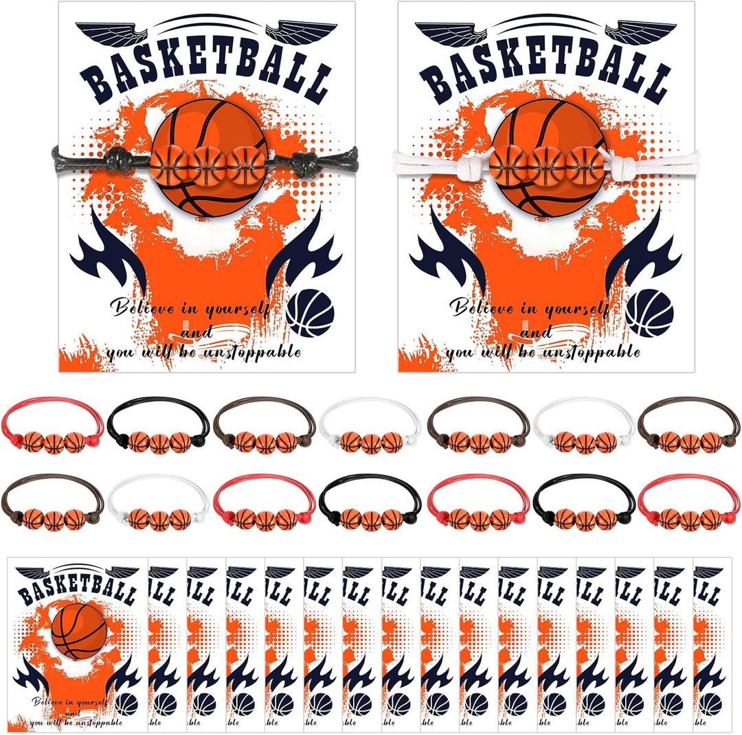 Yinkin 15 Pcs Basketball Team Gifts for Girls Bracelet Accessories Boys Sport Party Favors Valentines Charms Jewelry Gifts Bracelet Toys with Motivational Card Gift Bulk