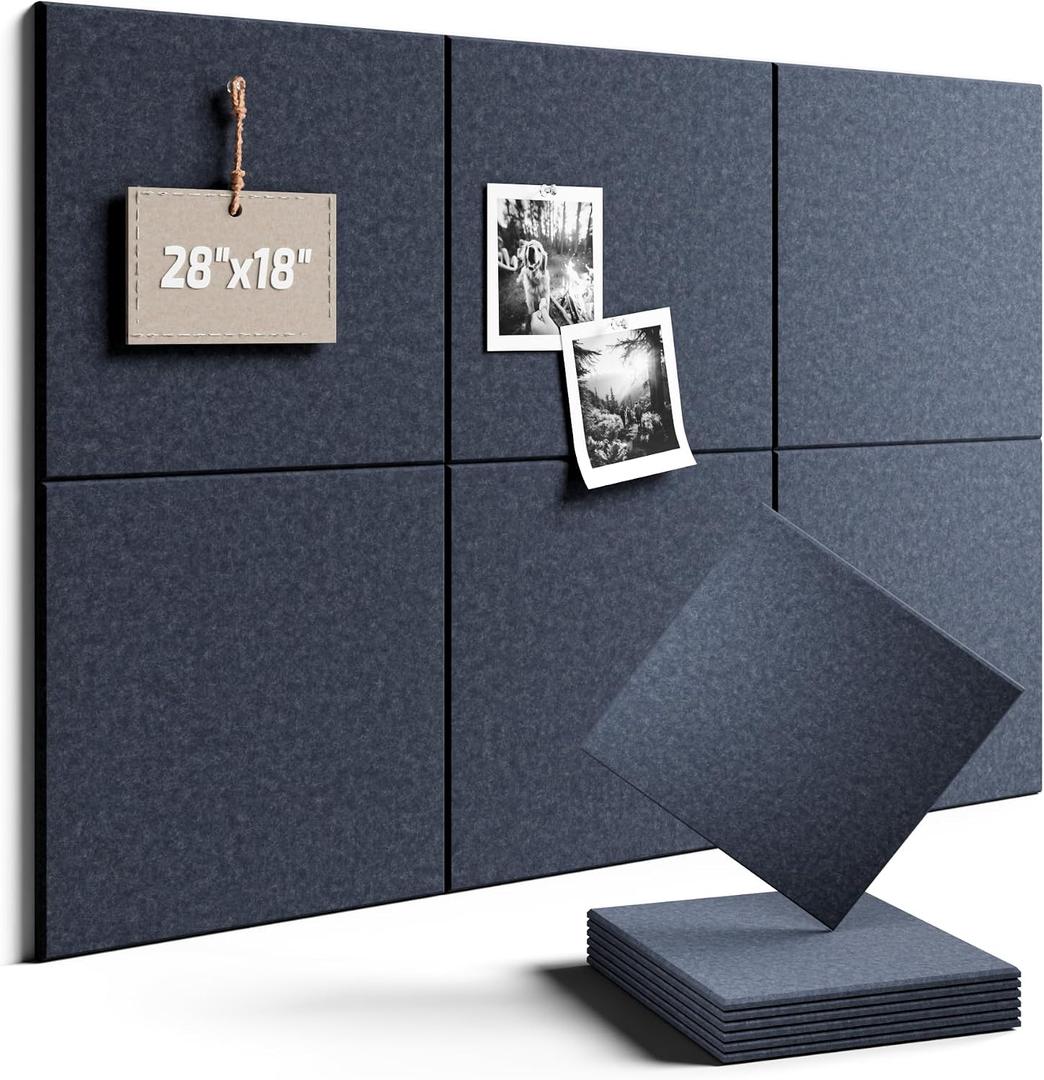 Felt Bulletin Board Tiles -28"x18" Cork Board Alternative for Office Decor, Push Pin Board Wall Organizer 6-Pack - Navy Blue