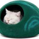 MEOWFIA Cat Cave  Premium Felt Cat Bed for Indoor Cats, Handmade Merino Wool (Emerald, Medium)