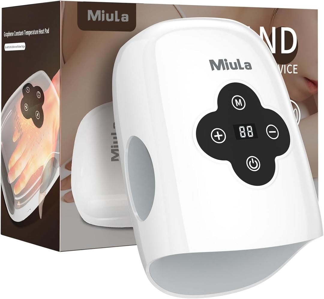 Cordless Hand Massager with Compression,Soothing Heating,Adjustable Modes for Daily Relaxation,Rechargeable Portable Massager for Fingers Palm Wrist at Home Office Travel (White)