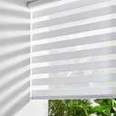 Persilux Cordless Zebra Blinds for Windows, Free-Stop Dual Layer Zebra Roller Shades (25" W x 72" H, White) Light Filtering Sheer Shades, Room Darkening Roller Blinds for Office and Home