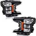 Headlights Assembly for 2018-2020 Ford F150 2018 2019 2020 F-150 Amber Reflector Black Housing