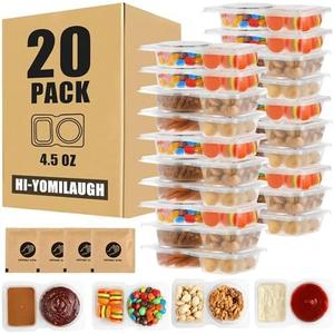Hi-YomiLaugh 20 Sets Reusable Snack Containers with Lids, BPA-Free Double Compartment Condiment Storage, Leakproof Dipping Cups for Meal Prep, Portion Control, Travel & Outdoor Use (20)