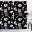 Bayson Spooky Halloween Shower Curtain, Creepy Skull Skeleton Coffin on Black Background Bath Curtain for Bathroom Decor Waterproof Polyester Fabric 72 x 72 Inches Set with Hooks