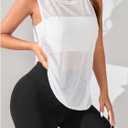 OYOANGLE Women's Sheer Sleeveless Crew Neck Sports Tank Top Sleeveless Athletic Workout Shirts White Sheer X-Large