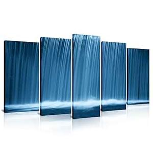 Wieco Art Peaceful Waterfall 5 Panels Large Canvas Paintings Wall Art Modern Gallery Wrapped Landscape Forest Giclee Canvas Print Artwork Photo Pictures for Living Room Bedroom Home Decorations L