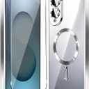 Magnetic Glossy Case for Samsung Galaxy S25 Edge,S25 Edge Phone Case Slim Clear Luxury with Screen Protector & Camera Protector [Compatible with MagSafe], Shockproof Cover for Samsung S 25 Edge-Silver