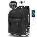 MATEIN Rolling Backpack for Men with Wheels, 17 Inch Large Wheeled Backpack with USB Charging Port & Combination Lock, Water Resistant Anti Theft Travel Laptop Backpack for Adults Work Business, Black