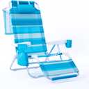 Beach Chair with Footrest High Back 5 Positions Reclining Beach Lounge Chair with Backpack Straps, Cooler Bag & Cup Holder for Outdoor Camping Poolside