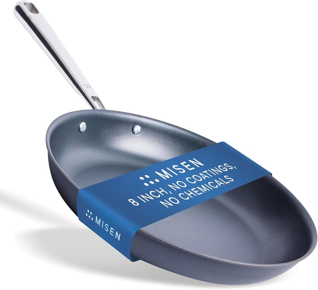 Misen Carbon Nonstick Skillet - Ultra-Durable Nitrided Surface - Easy Relase With No Coating to Chip or Peel, PFOA- & Chemical-Free - High-Heat Cooking, Even-Heating, Induction Ready, 8 Inch