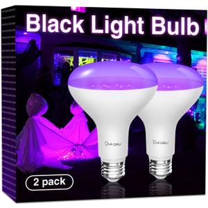 Onforu 2 Pack 120W Equiv LED Black Light Bulb, BR30 E26 Blacklight Bulbs for Glow in The Dark, 385-400nm, 15W Black Light Flood Light for Halloween Christmas Party, Body Paint, Fluorescent Poster
