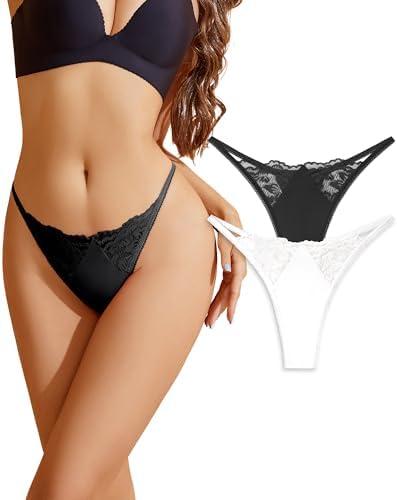 PEASLIM G-String Thongs for Women Lace Thongs Black Thongs for Women Panties, Size: S