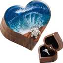 Ocean Resin Heart Engagement Ring Box, Personalized Walnut Wooden Ring Box, Birthday Gifts for Women, Ring Display box for Proposal, Wedding, Anniversary, Valentine's Day, Christmas Gifts