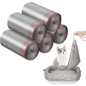 Tinlade 50 Count Jumbo Cat Litter Box Liners Large Drawstring Cat Litter Liners Bags Unscented Tear Resistant for Trash Waste to Keep Your Home Clean(39 x 22 Inch,Gray, Red)