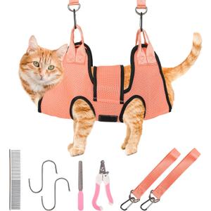 PatiencET Dog Grooming Hammock, Pet Grooming Hammock for Cats & Dogs with Security Strap, Dog Sling for Nail Trimming with Nail Clippers/Trimmer, Nail File, Pet Comb(XS) (Orange)